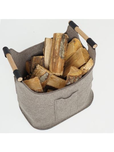 Eco felt fire basket with wooden handle