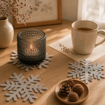 Eco Filz Glasuntersetzer Schneeflocke Set von 4