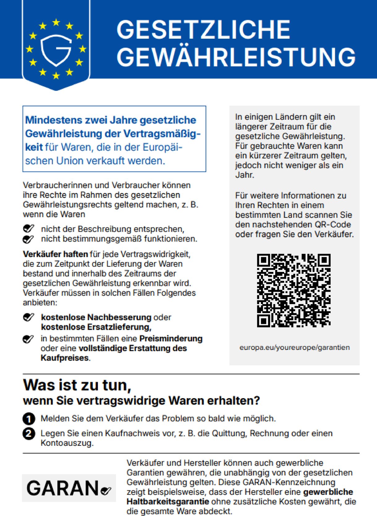 Label zur gesetzlichen Gewährleistung