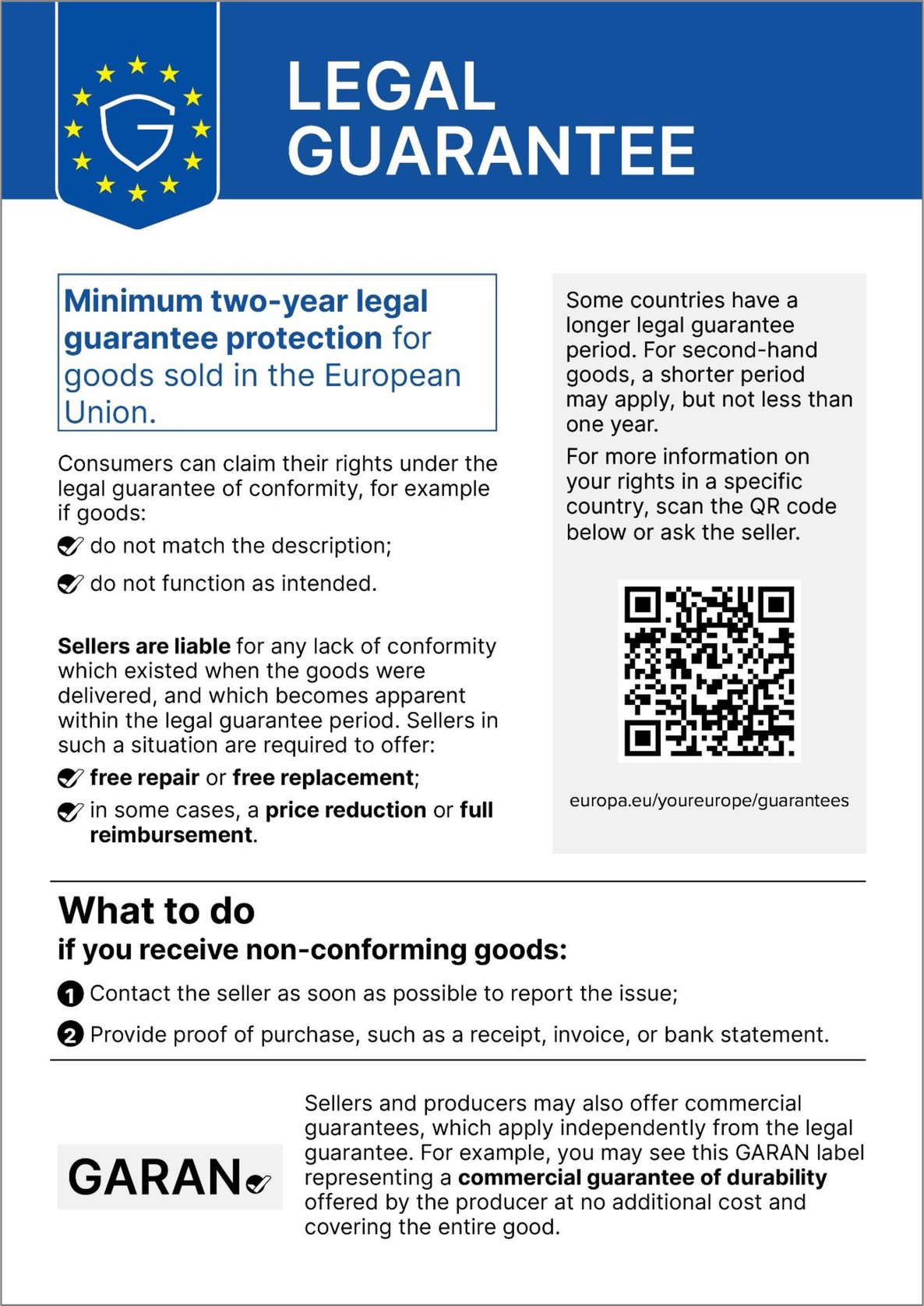 Legal guarantee label